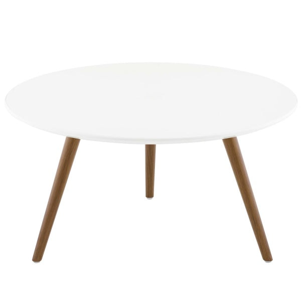 Lippa 28" Round Wood Top Coffee Table with Tripod Base Walnut White By Modway