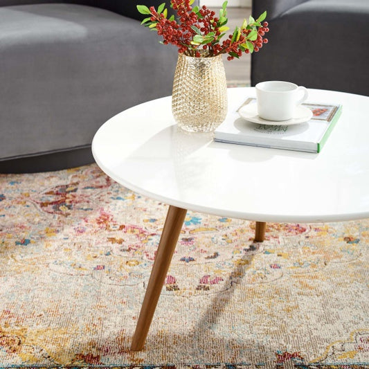 Lippa 28" Round Wood Top Coffee Table with Tripod Base Walnut White By Modway