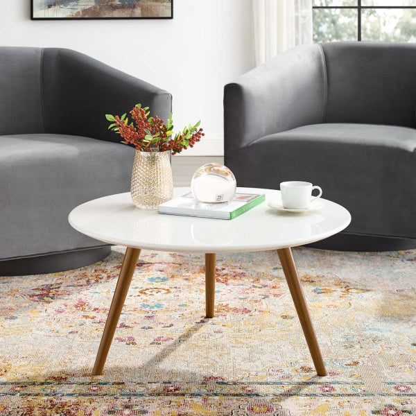 Lippa 28" Round Wood Top Coffee Table with Tripod Base Walnut White By Modway