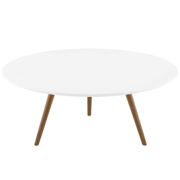 Lippa 36" Round Wood Top Coffee Table with Tripod Base Walnut White By Modway