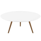 Lippa 36" Round Wood Top Coffee Table with Tripod Base Walnut White By Modway