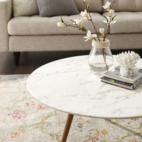 Lippa 36" Round Artificial Marble Coffee Table with Tripod Base By Modway