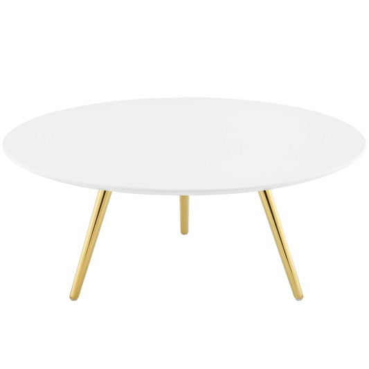 Lippa 36" Round Wood Top Coffee Table with Tripod Base Gold White By Modway