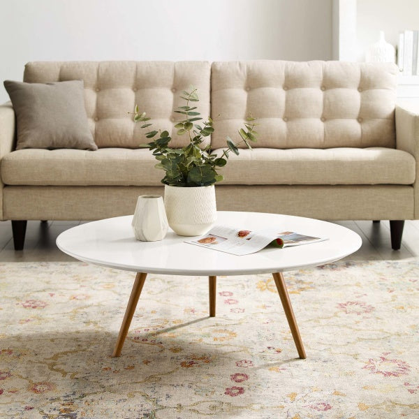 Lippa 40" Round Wood Top Coffee Table with Tripod Base By Modway
