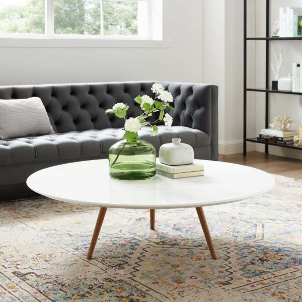 Lippa 47" Round Wood Top Coffee Table with Tripod Base By Modway