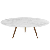 Lippa 47" Round Artificial Marble Coffee Table with Tripod Base Walnut White By Modway