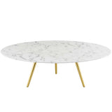 Lippa 47" Round Artificial Marble Coffee Table with Tripod Base Gold White By Modway