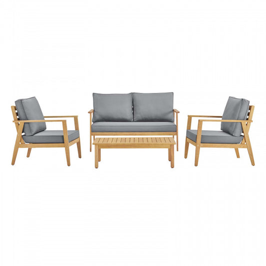Syracuse Eucalyptus Wood Outdoor Patio 4 Piece Furniture Set Natural Gray by Modway