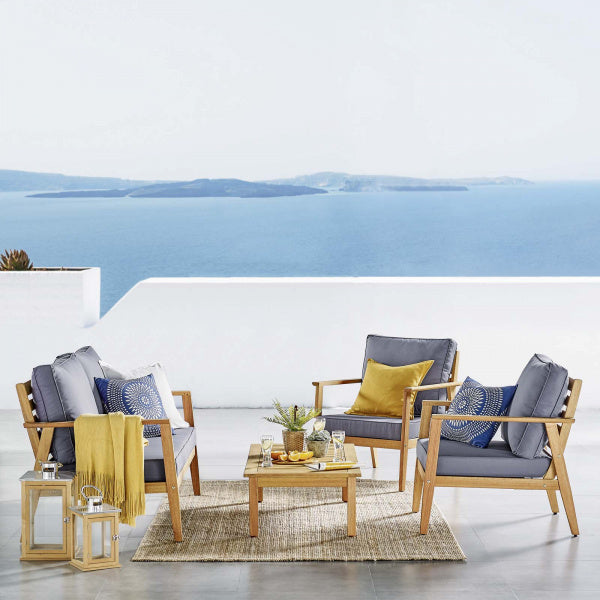 Syracuse Eucalyptus Wood Outdoor Patio 4 Piece Furniture Set Natural Gray by Modway