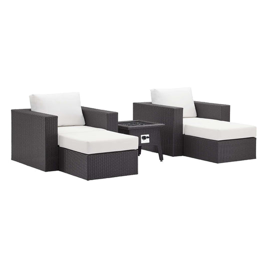 Convene 5 Piece Set Outdoor Patio with Fire Pit Espresso White by Modway