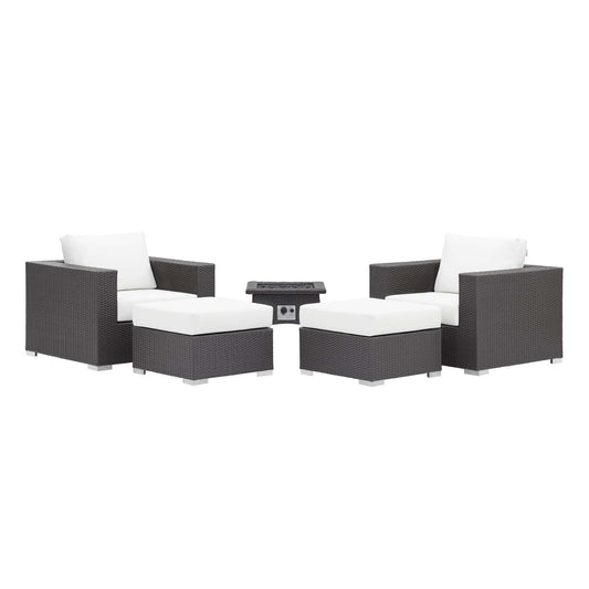 Convene 5 Piece Set Outdoor Patio with Fire Pit Espresso White by Modway