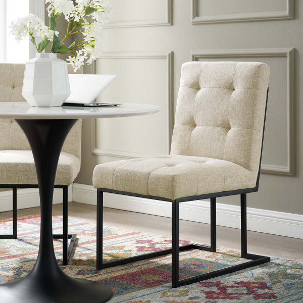 Privy Black Stainless Steel Upholstered Fabric Dining Chair | Polyester by Modway