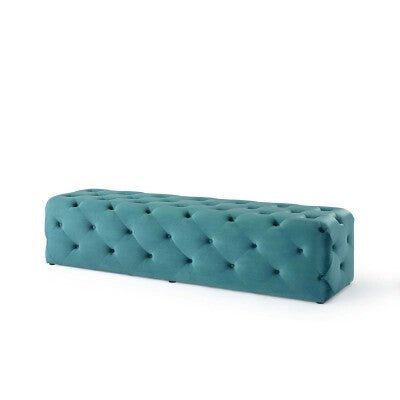 Anthem 72" Tufted Button Entryway Performance Velvet Bench Sea Blue by Modway