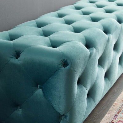 Anthem 72" Tufted Button Entryway Performance Velvet Bench Sea Blue by Modway