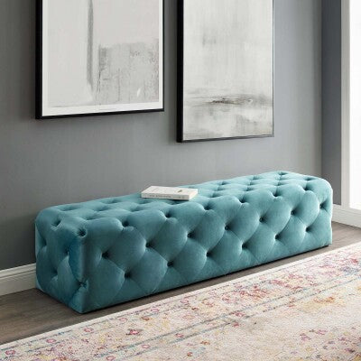 Anthem 72" Tufted Button Entryway Performance Velvet Bench Sea Blue by Modway