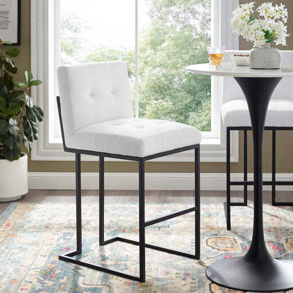 Privy Black Stainless Steel Upholstered Fabric Bar Stool by Modway