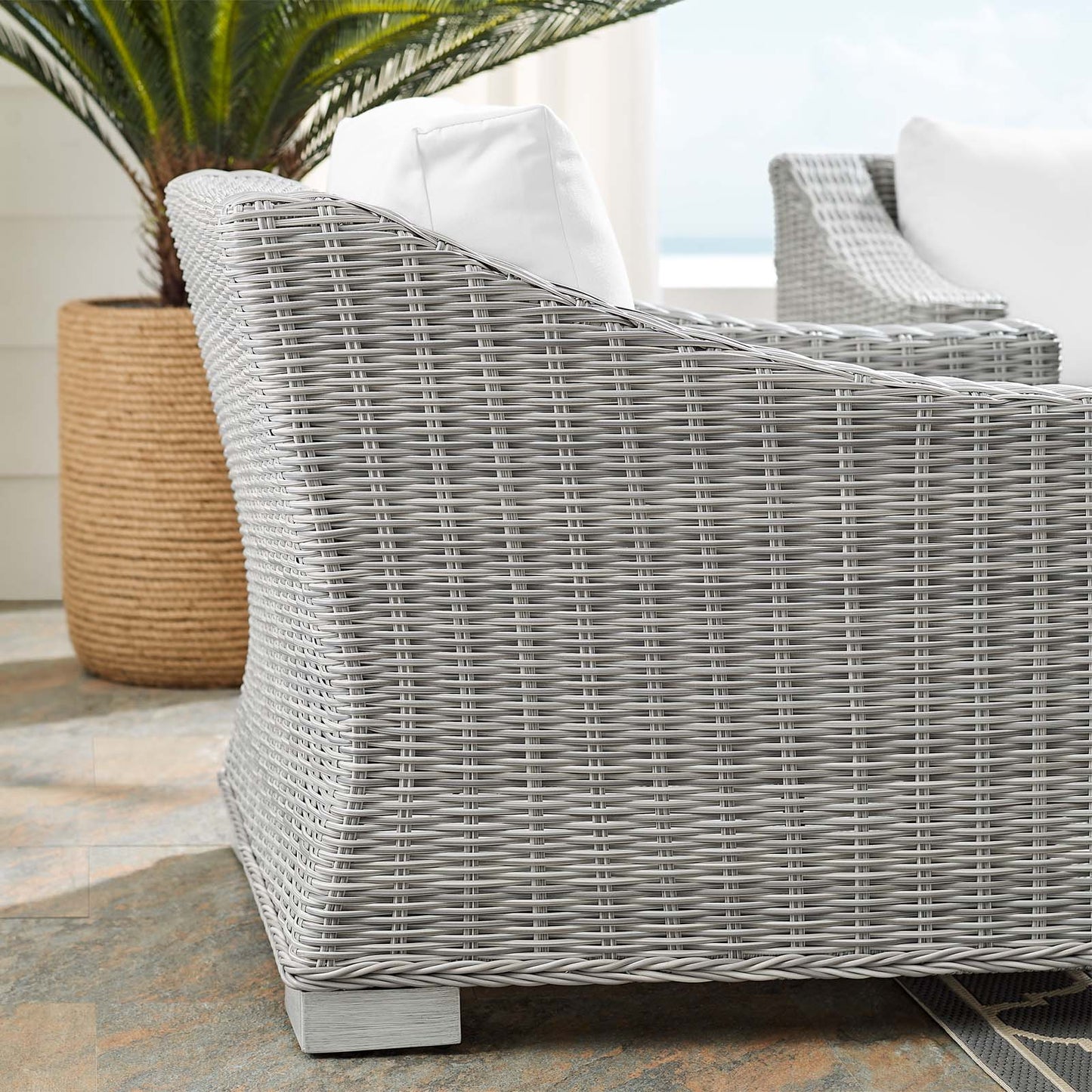 Conway Outdoor Patio Wicker Rattan Armchair in Light Gray White by Modway