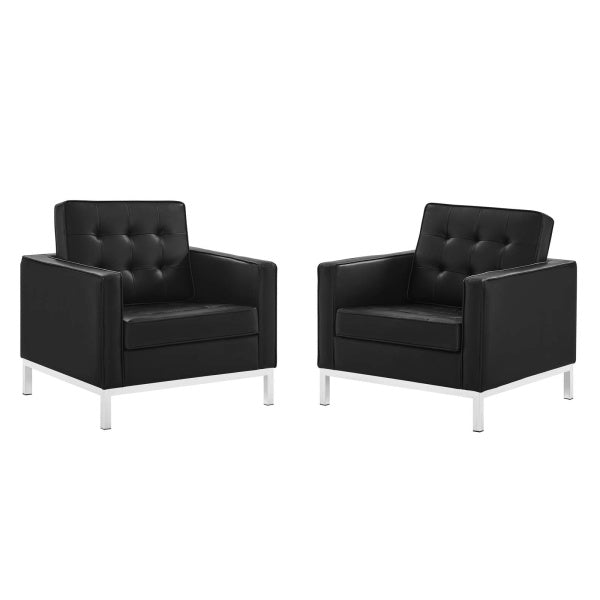 Loft Tufted Upholstered Faux Leather Armchair Set of 2 by Modway