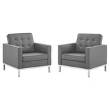 Loft Tufted Upholstered Faux Leather Armchair Set of 2 by Modway