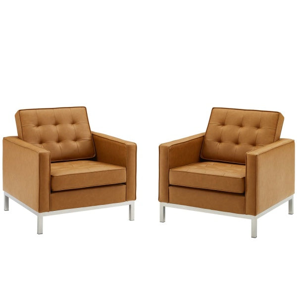 Loft Tufted Upholstered Faux Leather Armchair Set of 2 by Modway