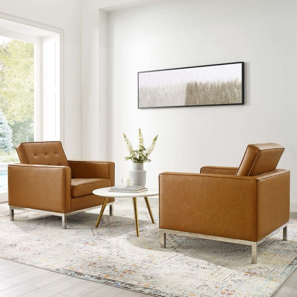 Loft Tufted Upholstered Faux Leather Armchair Set of 2 by Modway