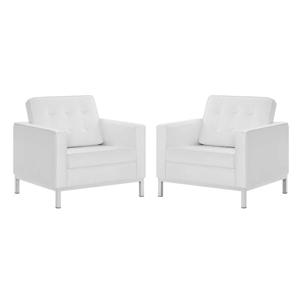 Loft Tufted Upholstered Faux Leather Armchair Set of 2 by Modway