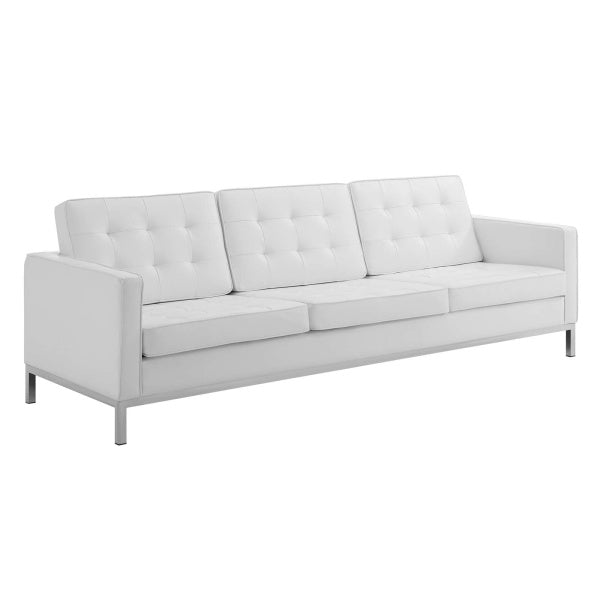 Loft Tufted Upholstered Faux Leather 3 Piece Set Silver White by Modway