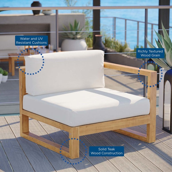 Upland Outdoor Patio Teak Wood Right-Arm Chair Natural White by Modway