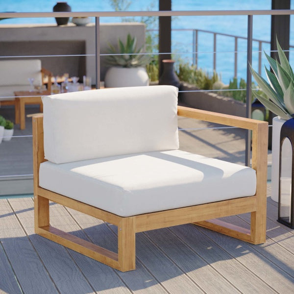 Upland Outdoor Patio Teak Wood Right-Arm Chair Natural White by Modway