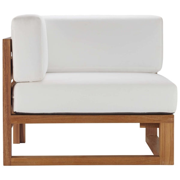 Upland Outdoor Patio Teak Wood Corner Chair Natural White by Modway