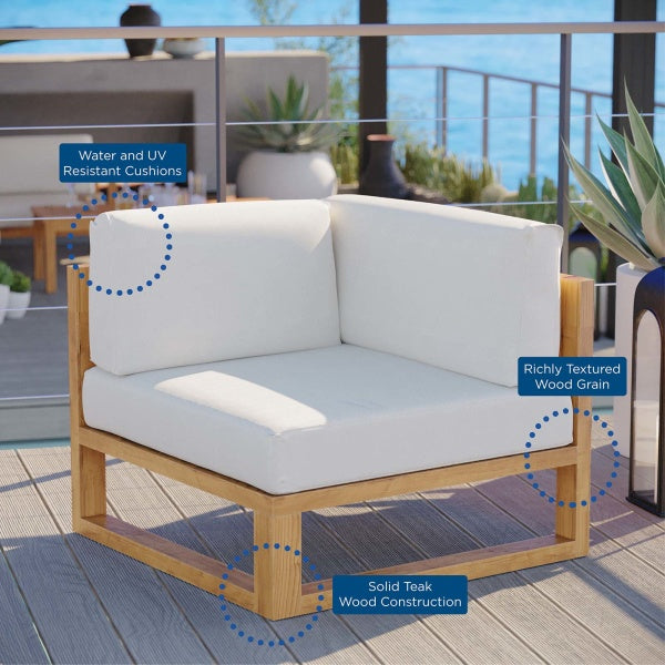 Upland Outdoor Patio Teak Wood Corner Chair Natural White by Modway