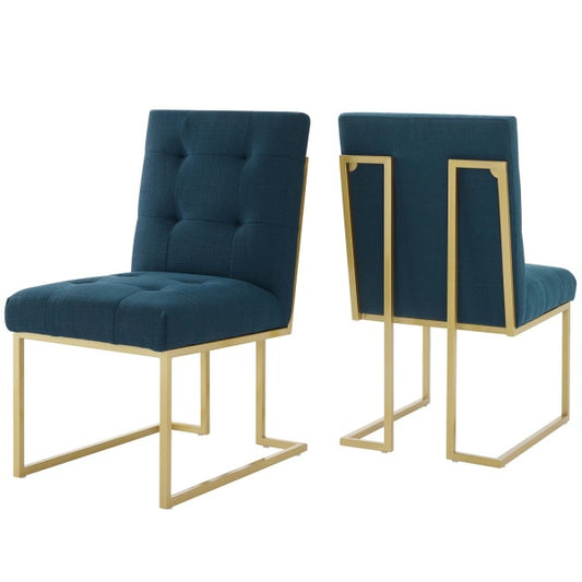 Privy Gold Stainless Steel Upholstered Fabric Dining Accent Chair Set of 2 | Polyester by Modway
