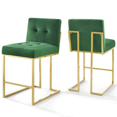 Privy Gold Stainless Steel Performance Velvet Counter Stool Set of 2 by Modway