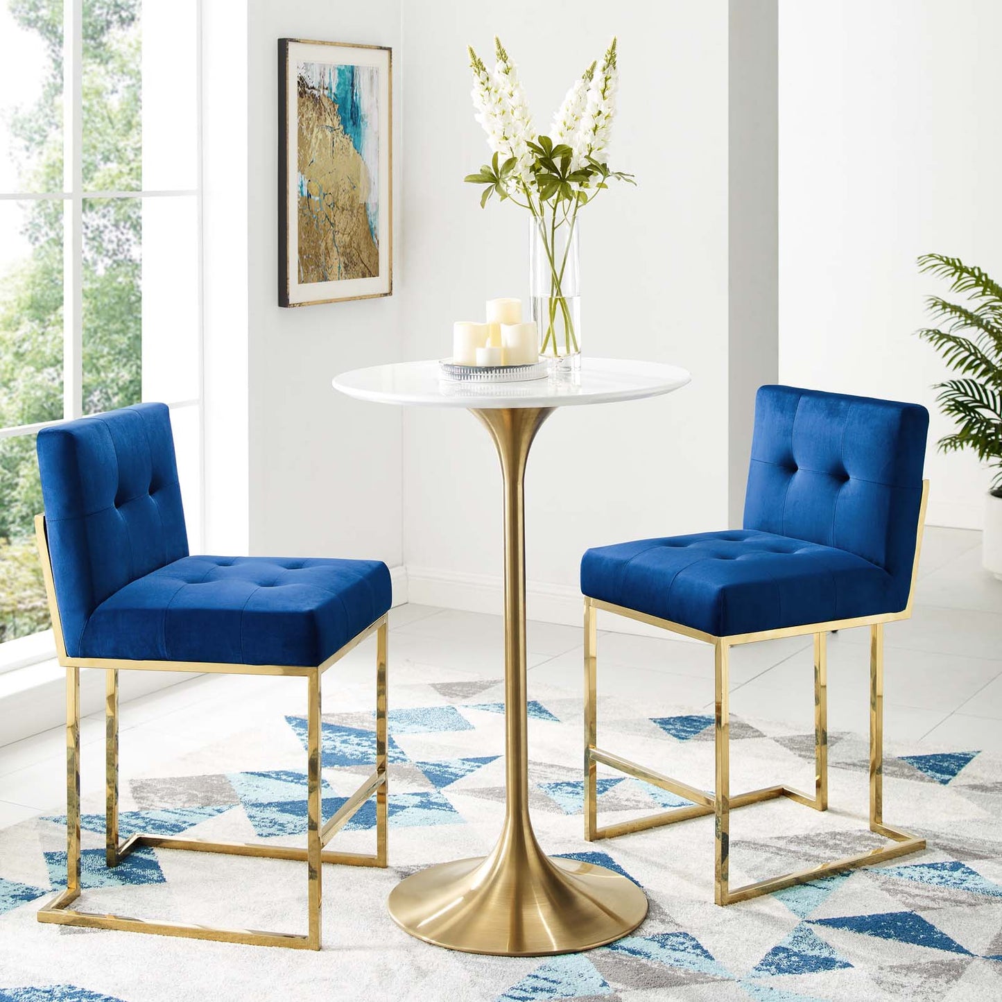 Privy Gold Stainless Steel Performance Velvet Counter Stool Set of 2 by Modway