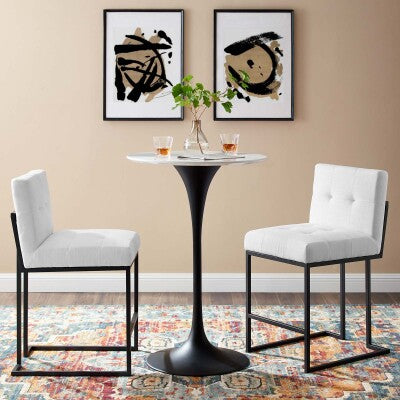Privy Black Stainless Steel Upholstered Fabric Counter Stool Set of 2 by Modway