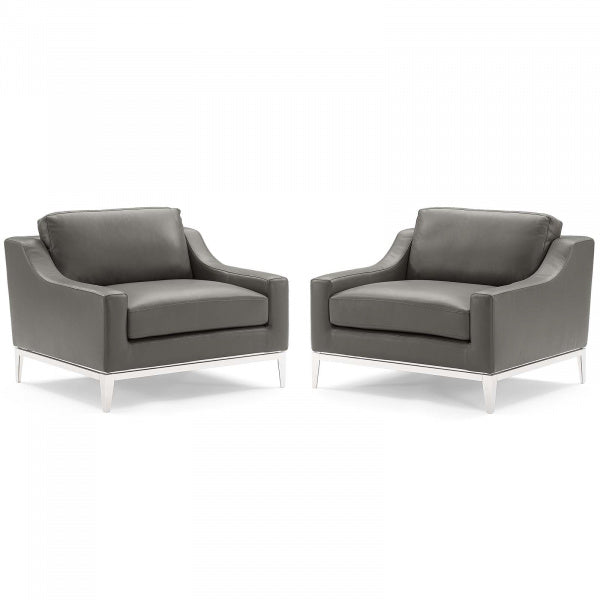 Harness Stainless Steel Base Leather Armchair Set of 2 by Modway