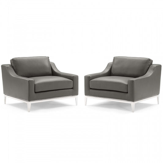 Harness Stainless Steel Base Leather Armchair Set of 2 by Modway