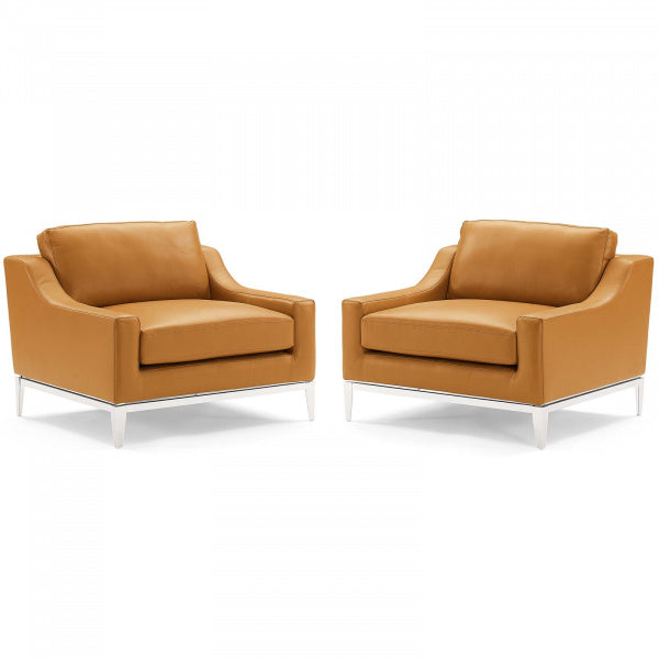 Harness Stainless Steel Base Leather Armchair Set of 2 by Modway