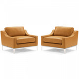 Harness Stainless Steel Base Leather Armchair Set of 2 by Modway