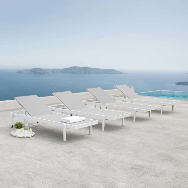 Charleston Outdoor Patio Aluminum Chaise Lounge Chair White Gray by Modway