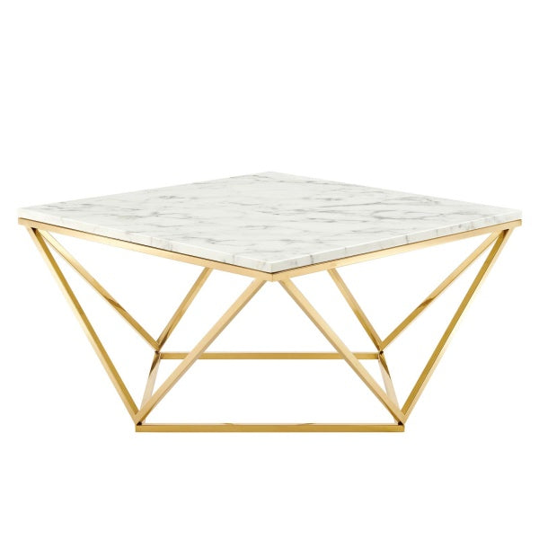 Vertex Gold Metal Stainless Steel Coffee Table Gold White by Modway