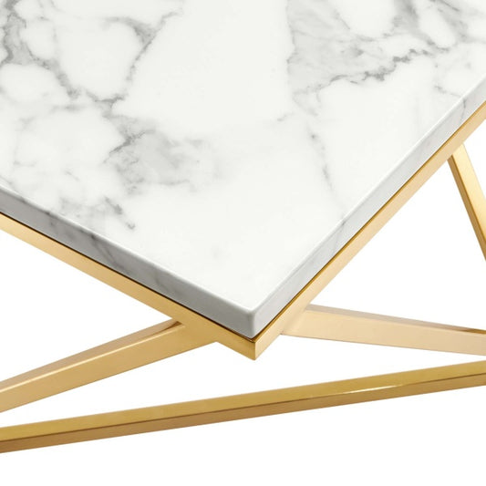 Vertex Gold Metal Stainless Steel Coffee Table Gold White by Modway