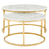 Ravenna Artificial Marble Nesting Coffee Table Gold White by Modway