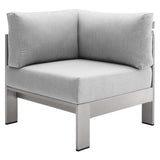 Shore Sunbrella Fabric Aluminum Outdoor Patio Corner Sofa Silver Gray by Modway
