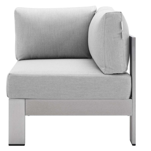 Shore Sunbrella Fabric Aluminum Outdoor Patio Corner Sofa Silver Gray by Modway