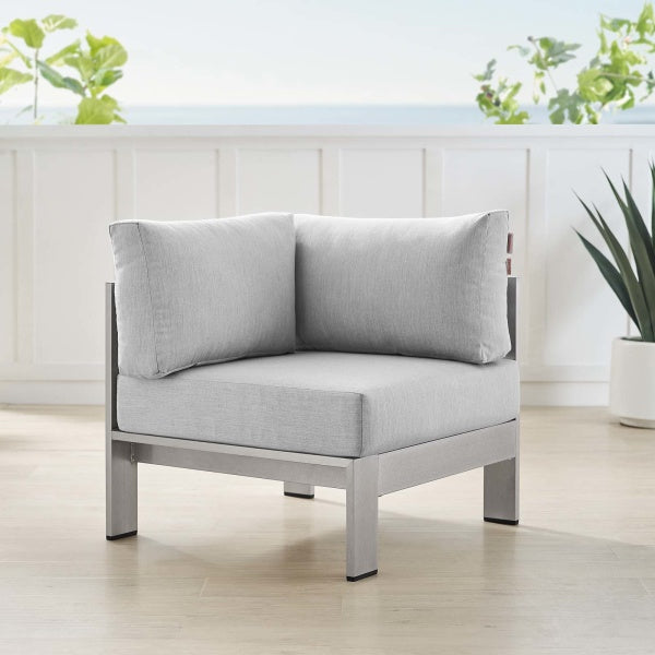 Shore Sunbrella Fabric Aluminum Outdoor Patio Corner Sofa Silver Gray by Modway