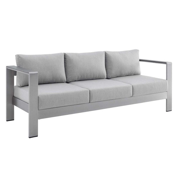 Shore Sunbrella Fabric Aluminum Outdoor Patio Sofa Silver Gray by Modway