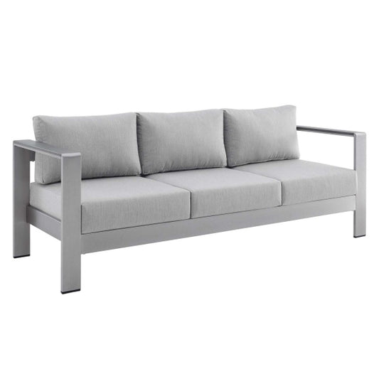 Shore Sunbrella Fabric Aluminum Outdoor Patio Sofa Silver Gray by Modway