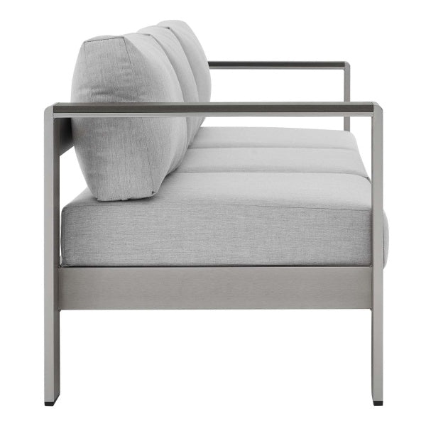 Shore Sunbrella Fabric Aluminum Outdoor Patio Sofa Silver Gray by Modway