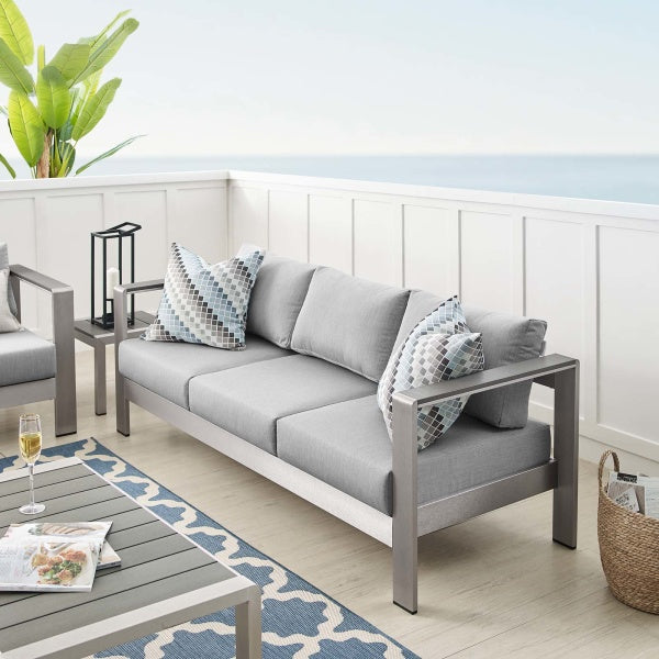 Shore Sunbrella Fabric Aluminum Outdoor Patio Sofa Silver Gray by Modway
